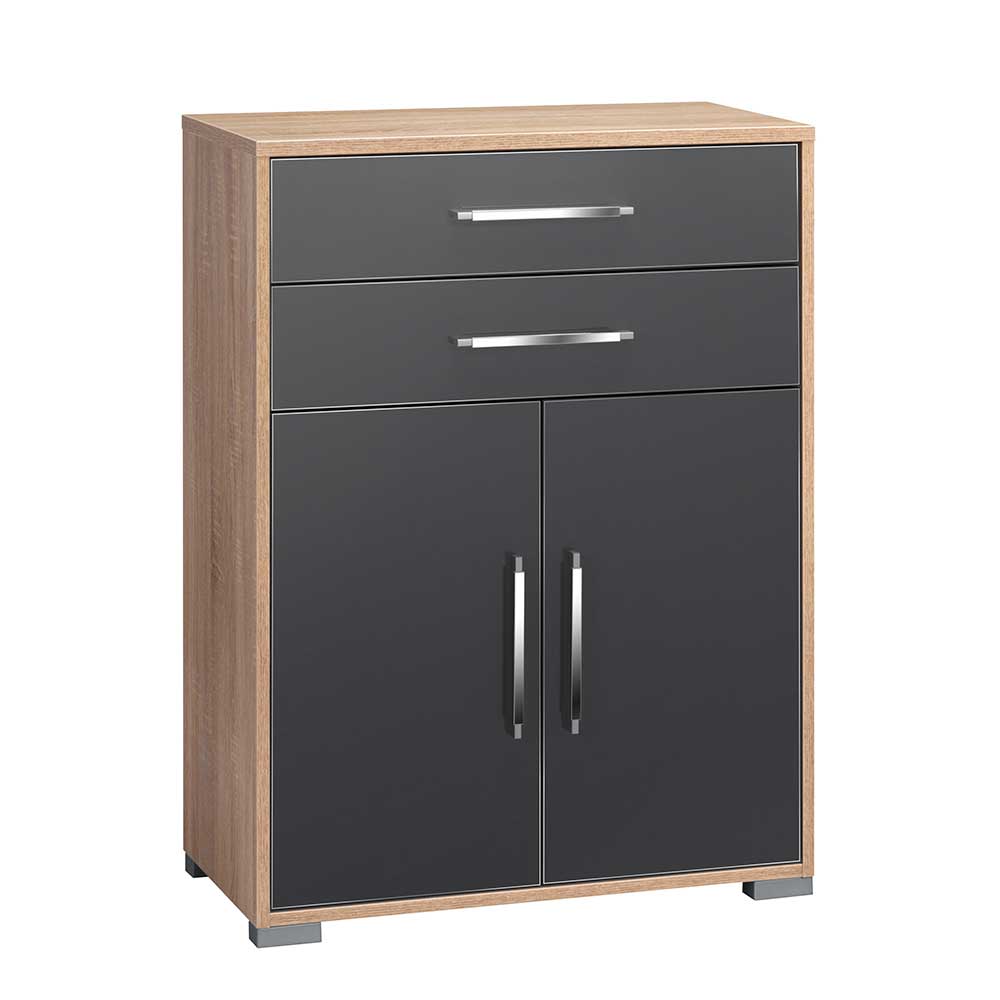 Müllermöbel Officeschrank in Grau Hochglanz und Sonoma Eiche 110 cm hoch