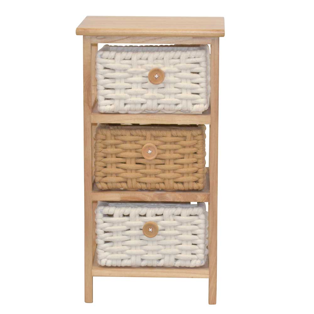 Möbel4Life Holz Regal mit 3 Körben in Braun und Cremefarben 58 cm hoch