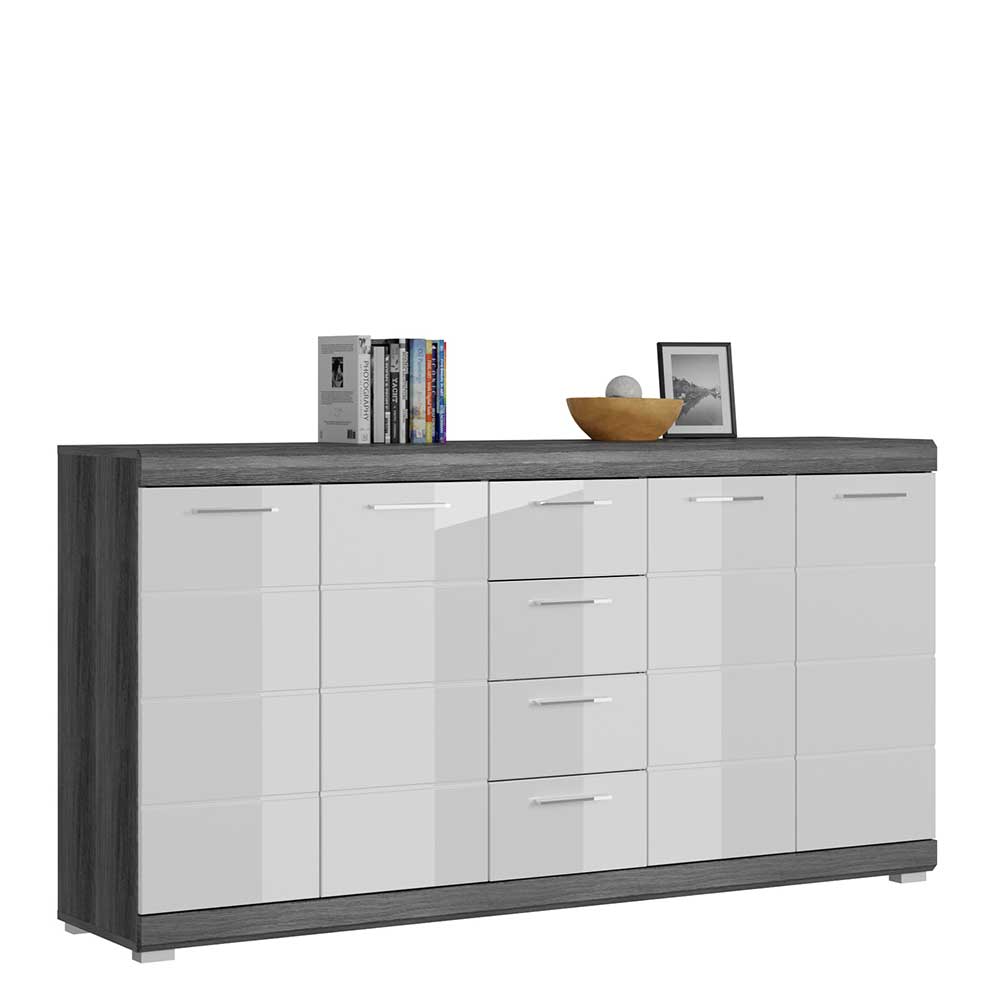 Möbel4Life Hochglanzsideboard in Grau und Weiß vier Schubladen und Türen