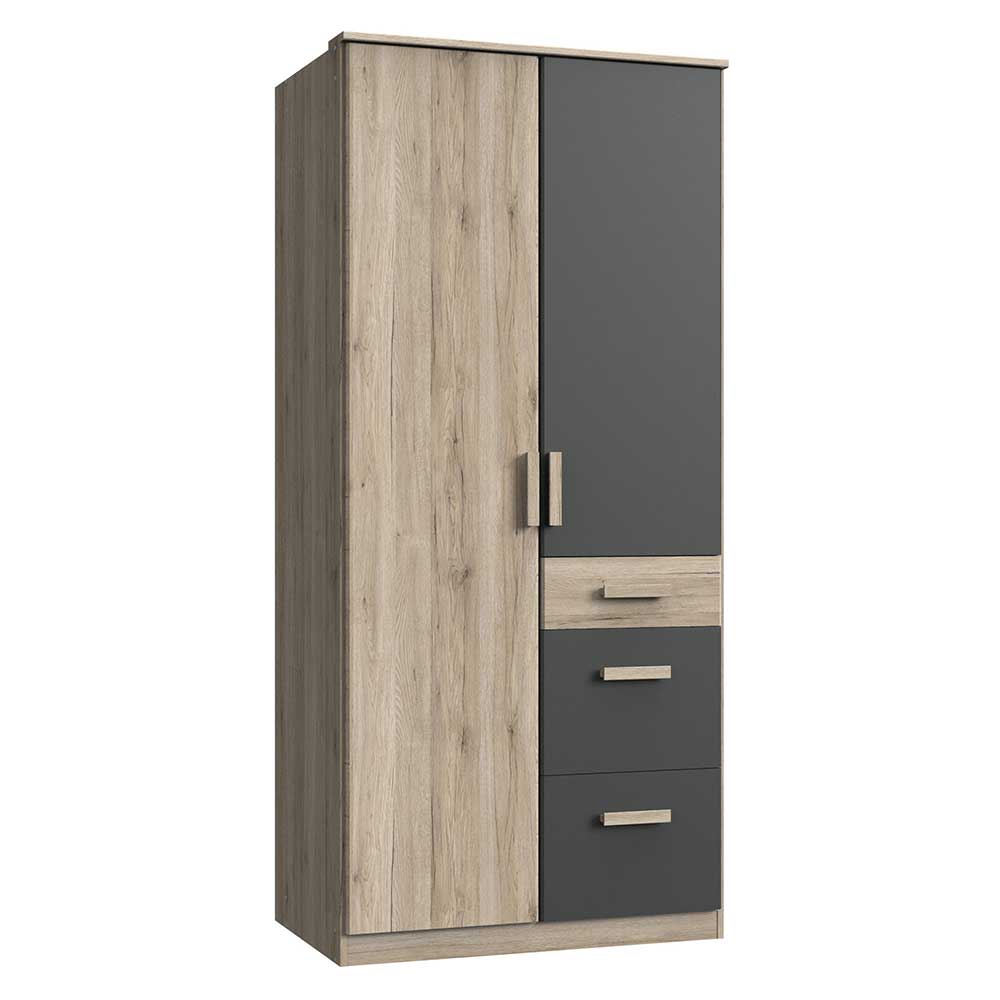 Star Möbel Jugendkleiderschrank modern in Dunkelgrau Eiche San Remo