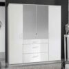Star Möbel Weißer Schlafzimmerkleiderschrank mit Spiegeltüren drei Schubladen