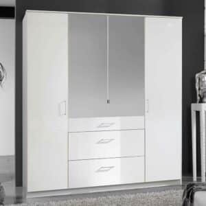 Star Möbel Weißer Schlafzimmerkleiderschrank mit Spiegeltüren drei Schubladen