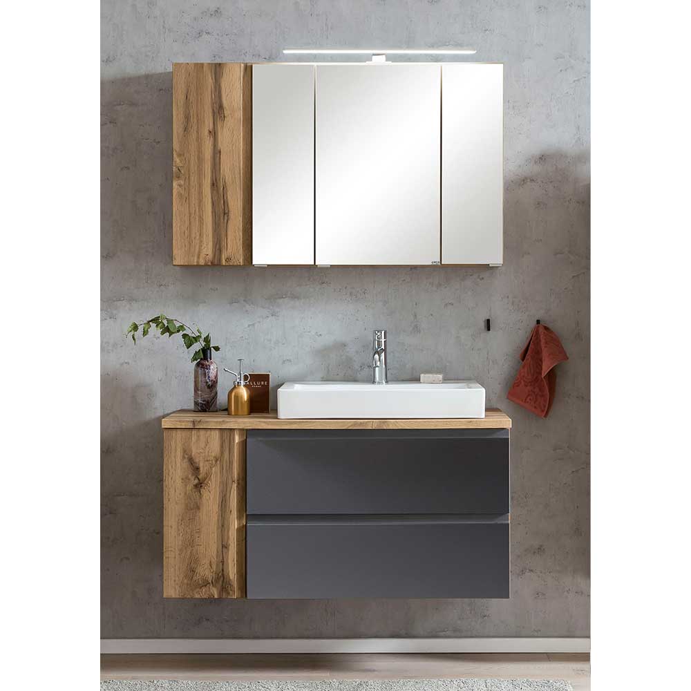 Star Möbel Waschplatz mit Spiegelschrank in Wildeichefarben Dunkelgrau (zweiteilig)