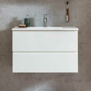 Star Möbel Waschtischunterbau mit Becken in Weiß Wildeichefarben