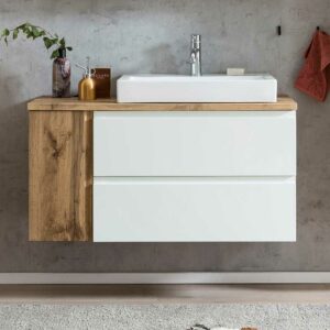 Star Möbel Waschtischschrank mit Becken in Wildeichefarben & Weiß Made in Germany