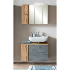 Star Möbel Waschtisch mit Spiegelschrank in Wildeichefarben Beton Grau (zweiteilig)