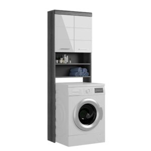Möbel4Life Waschmaschinenschrank in Weiß und Holzoptik Rauchgrau 63 cm breit