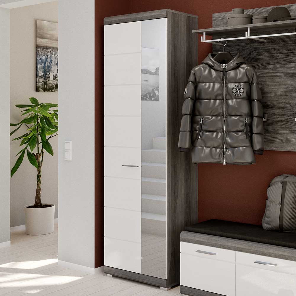 Möbel4Life Hochglanzschrank Garderobe in Grau und Weiß Spiegeltür