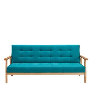 Rodario Retro Sofa in Petrol Webstoff Rücken-Klappmechanik