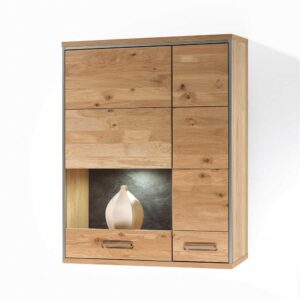 TopDesign Wohnzimmer Wandvitrine mit Asteiche furniert 120 cm hoch