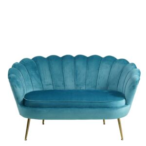 Rodario Zweisitzer Sofa in Blau Samt muschelförmig