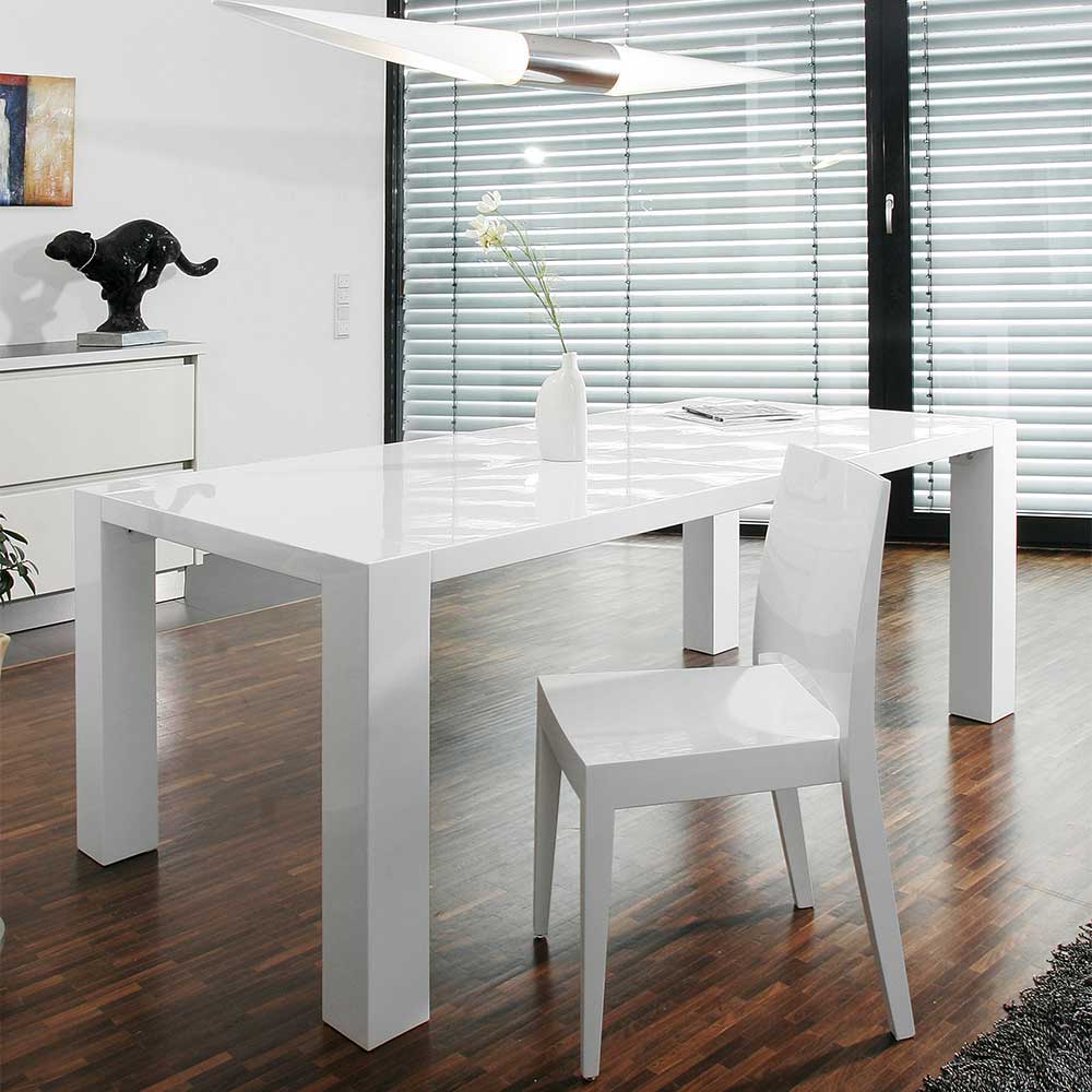 Rodario Esszimmer Tisch in Hochglanz Weiß 200 cm breit