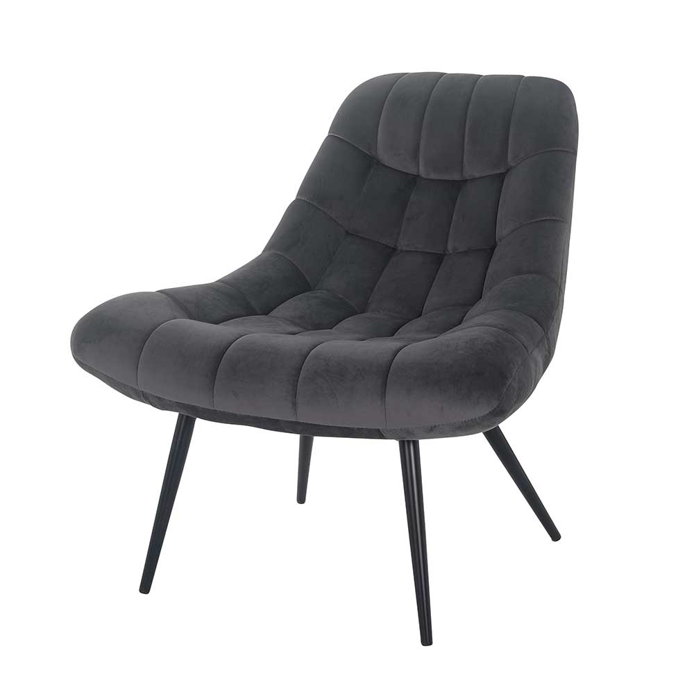 Rodario Samt Lounge Sessel in Dunkelgrau Retro Design