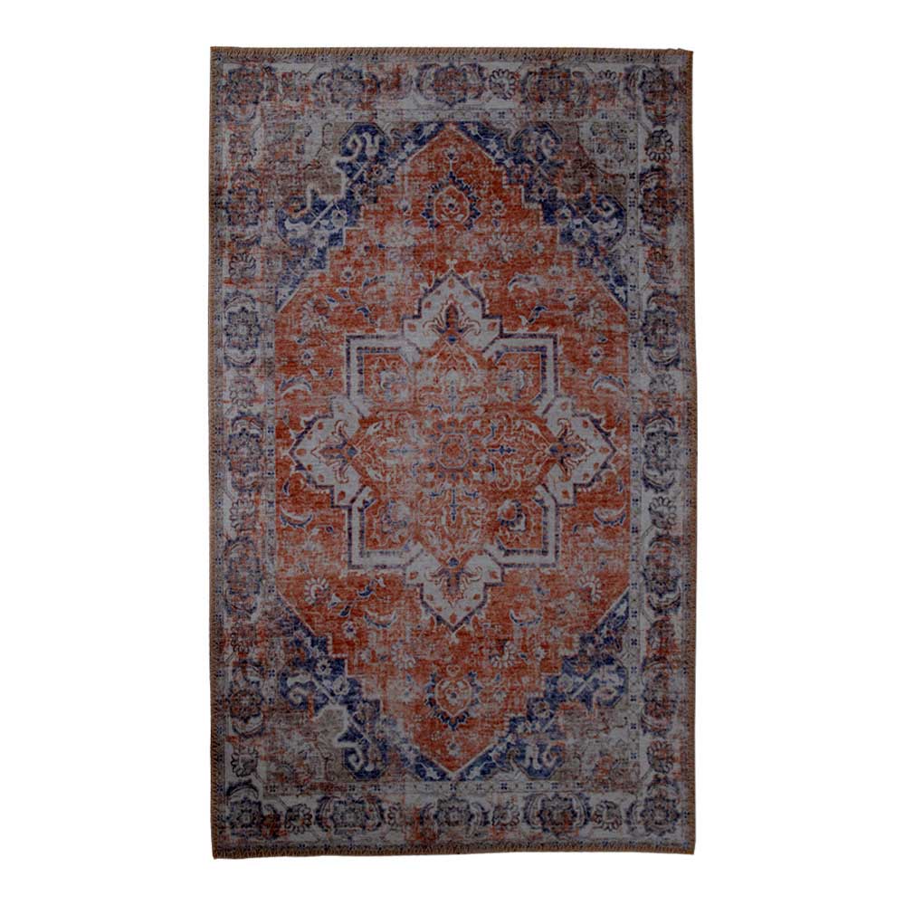 4Home Kurzflor Teppich im Orientalischen Design Orange und Dunkelblau