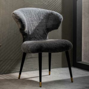 Basilicana Designer Stuhl aus Kunstfell und Metall Grau und Schwarz