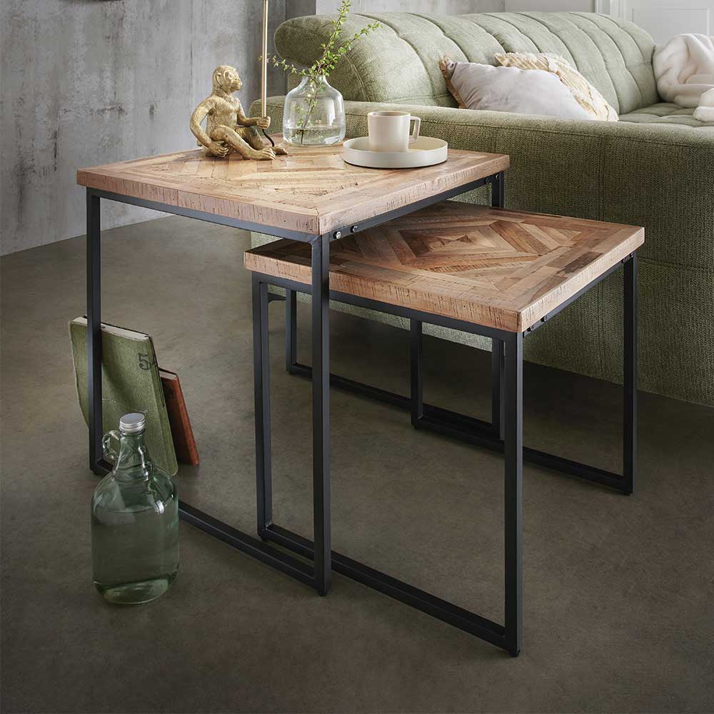 Life Meubles Wohnzimmer Tische mit Mosaik aus Massivholz Metall Bügelgestell (zweiteilig)