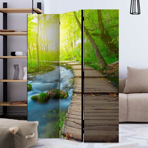 4Home Indoor Sichtschutzwand mit Wald Motiv Leinwandfüllung