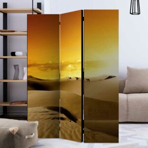 4Home Moderne Trennwand aus Leinwand und Massivholz Wüsten Print
