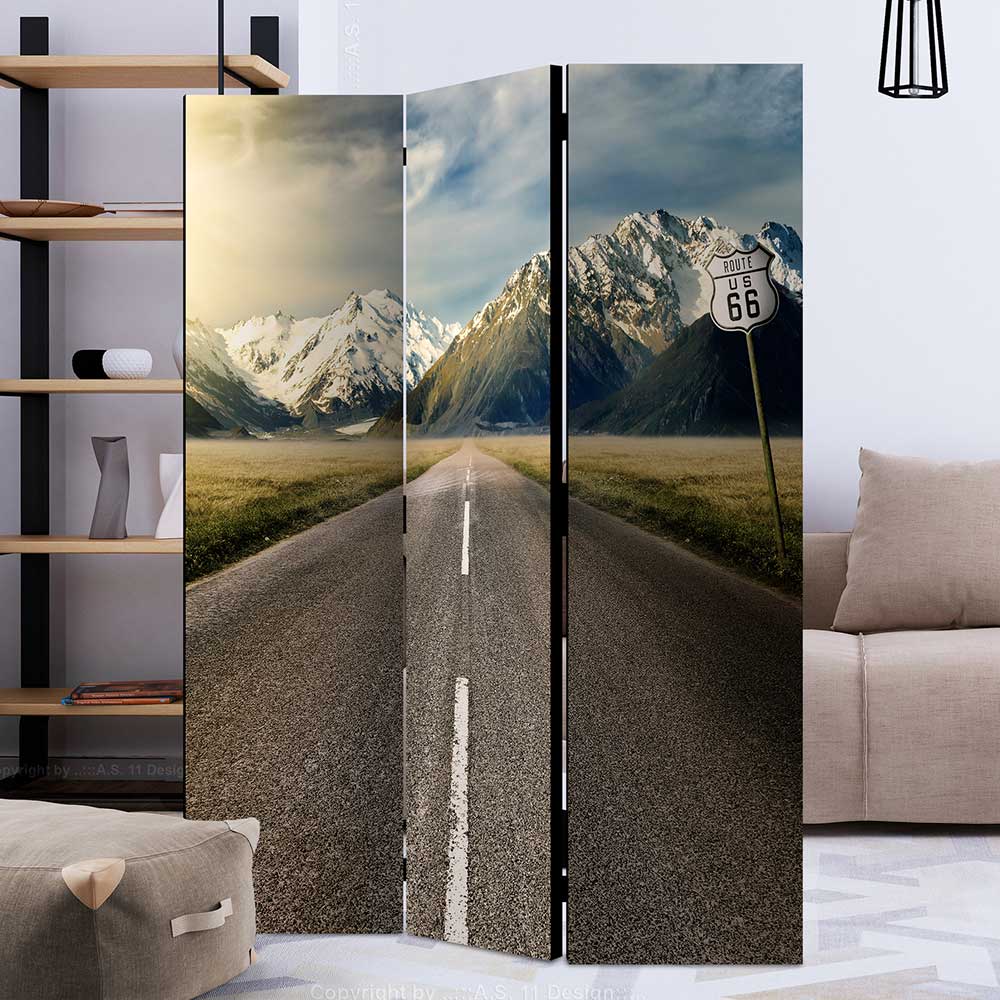 4Home Leinwand Paravent Fotoprint ROUTE 66 Berglandschaft Motiv