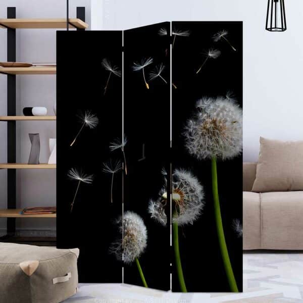 4Home Moderne Sichtschutzwand mit Pusteblumen Motiv Schwarz Grün Weiss