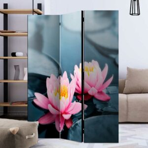 4Home Fotomotiv Paravent mit Seerosen Grau und Rosa