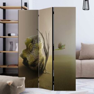 4Home Spanischer Raumteiler mit Motiv Wüstenlandschaft Leinwand und Massivholz