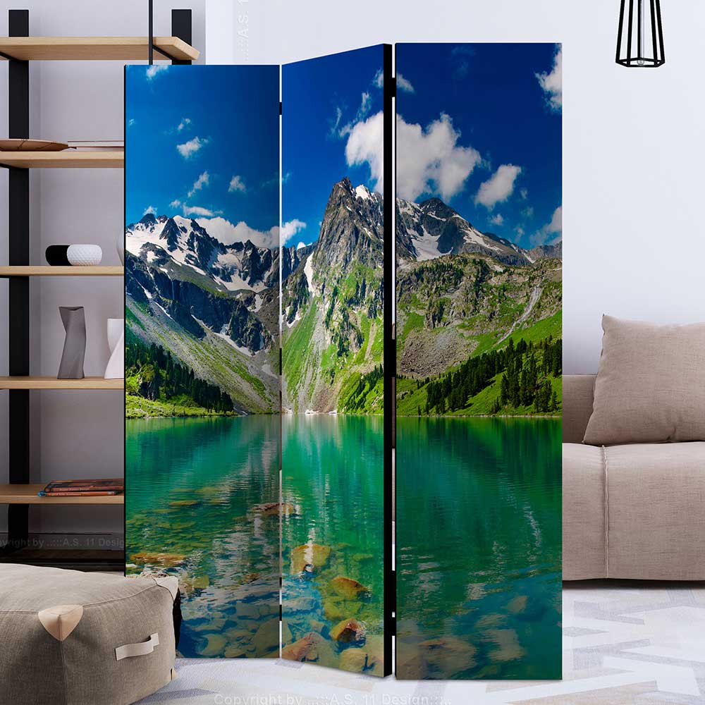 4Home Paravent alpin mit Berglandschaft Motiv Leinwand Füllung