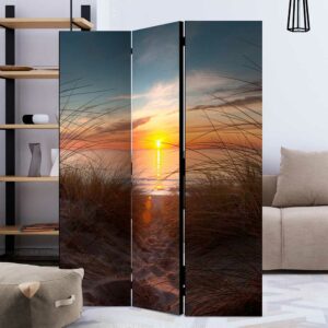 4Home Paravent Raumteiler mit Strand Motiv Sonnenuntergang