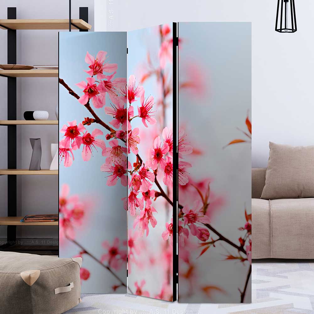 4Home Paravent blickdicht im asiatischen Stil Kirschblüte Motiv