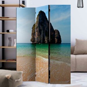 4Home Spanische Trennwand aus Leinwand und Massivholz Strand Motiv