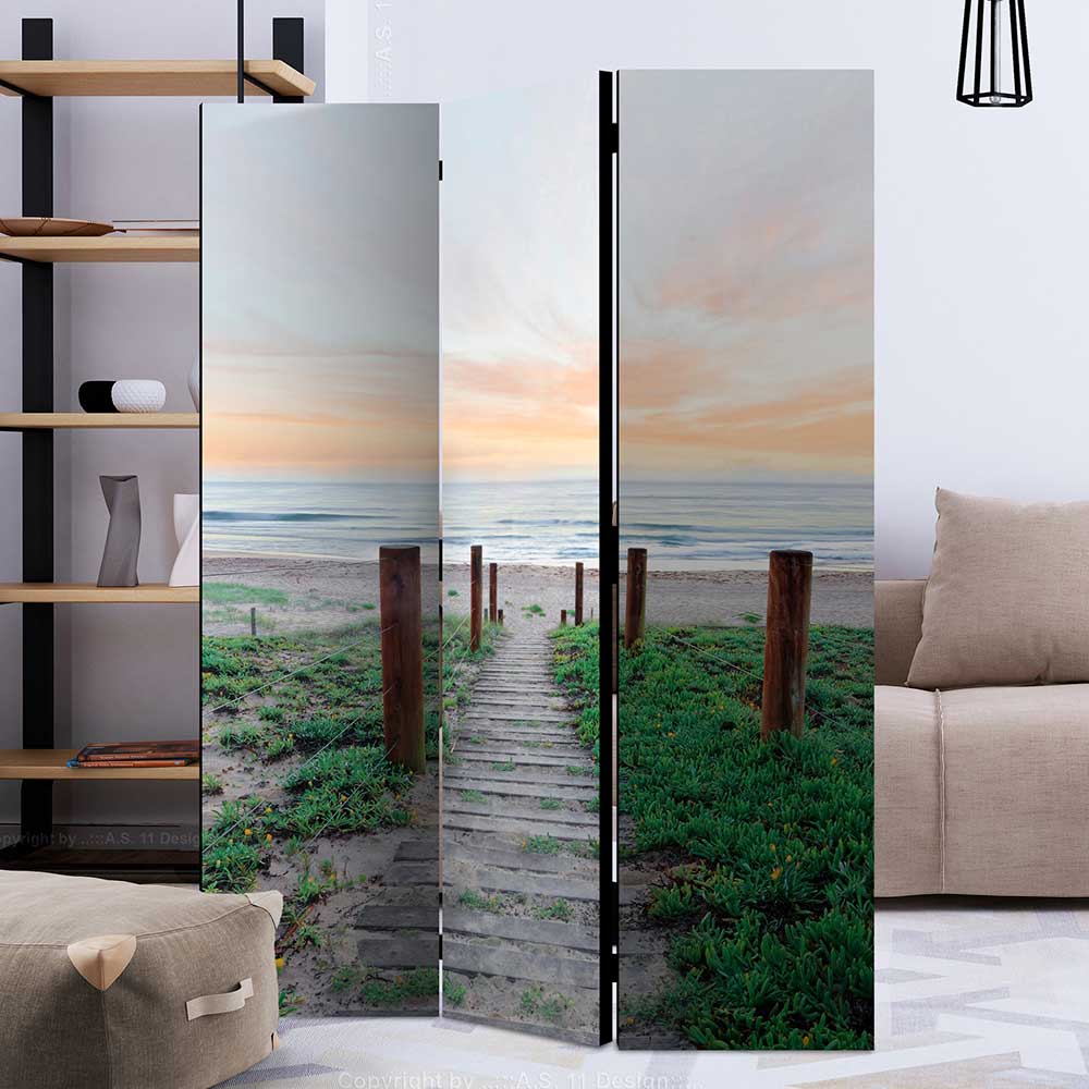 4Home Foto Paravent blickdicht und beidseitig bedruckt Strand Motiv