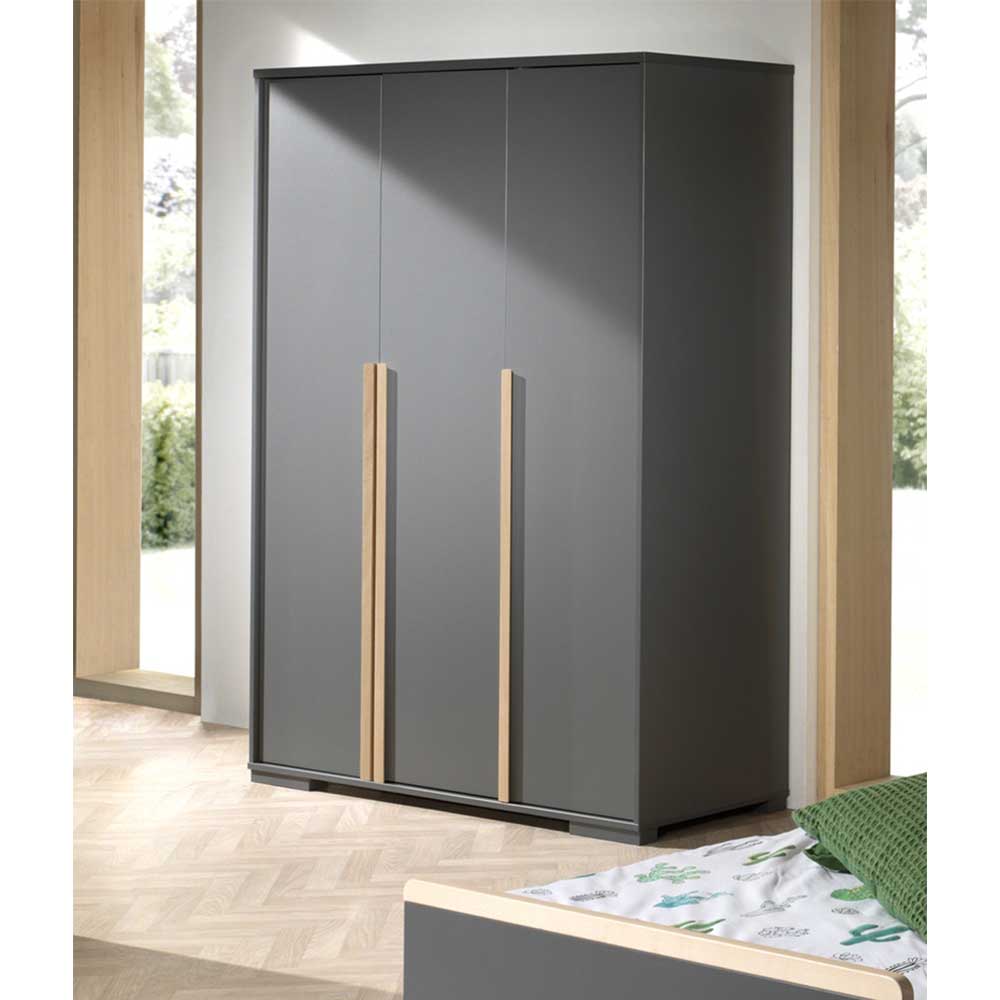 4Home Schlafzimmerschrank in Anthrazit und Buche Optik 195 cm hoch