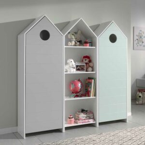 4Home Kinderschrank Set in Mintgrün und Grau weißem Regal (dreiteilig)