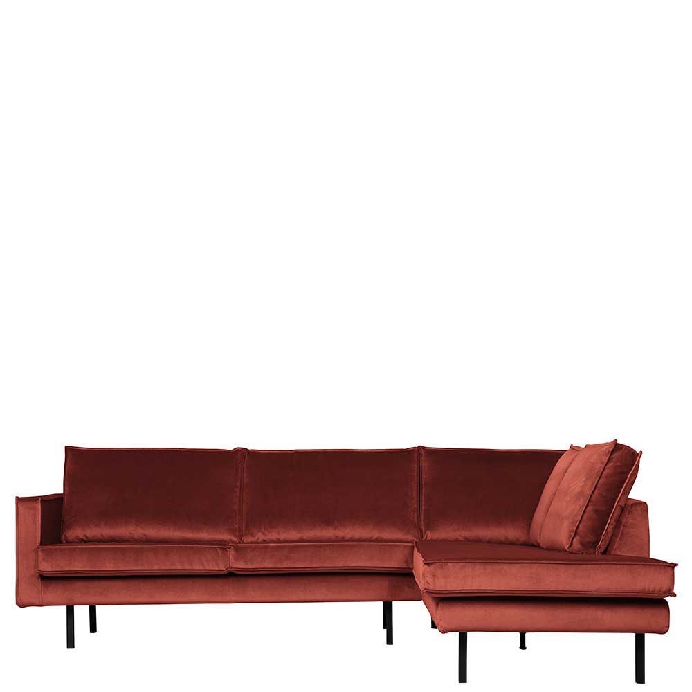 Basilicana Sofa Rundecke in Rotbraun Samt Retrostil