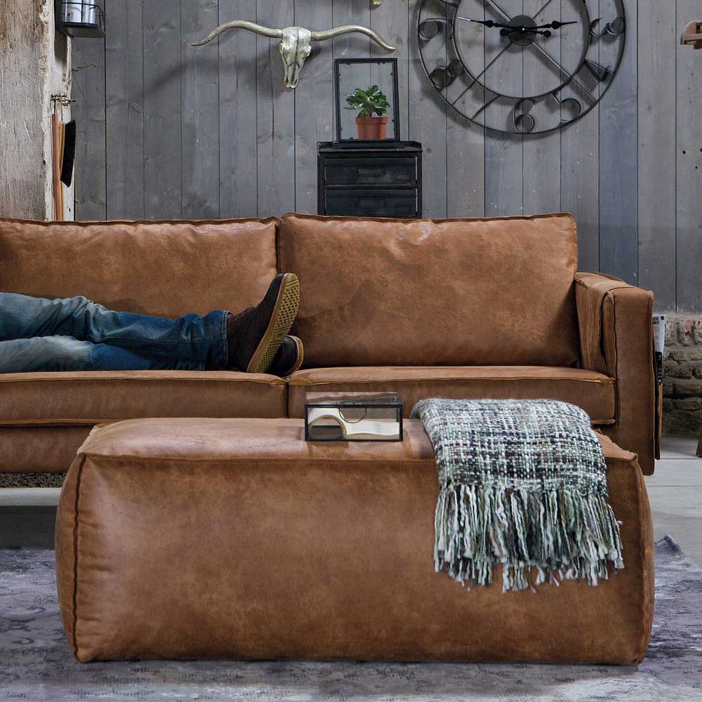 Basilicana Leder Hocker in Cognac Braun Sofa