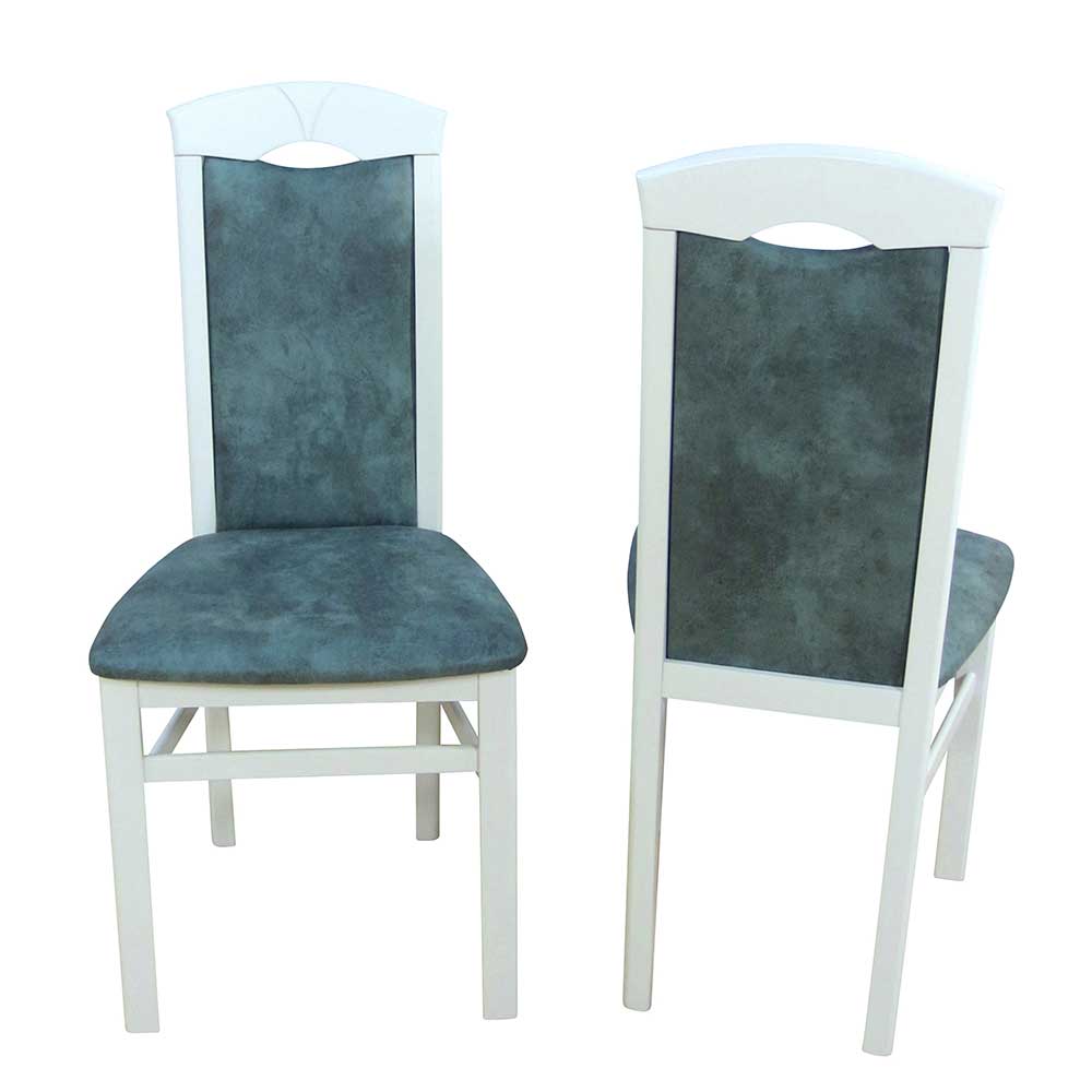 Möbel4Life Stuhl Set in Weiß Holz Grau Blau Microfaser (2er Set)