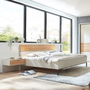 Franco Möbel 180er Doppel Bett in modernem Design Eiche Bianco und Beige