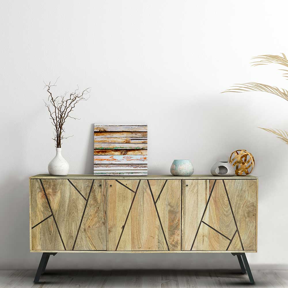 Natura Classico Esszimmersideboard im Retrostil Mangobaum Massivholz und Metall