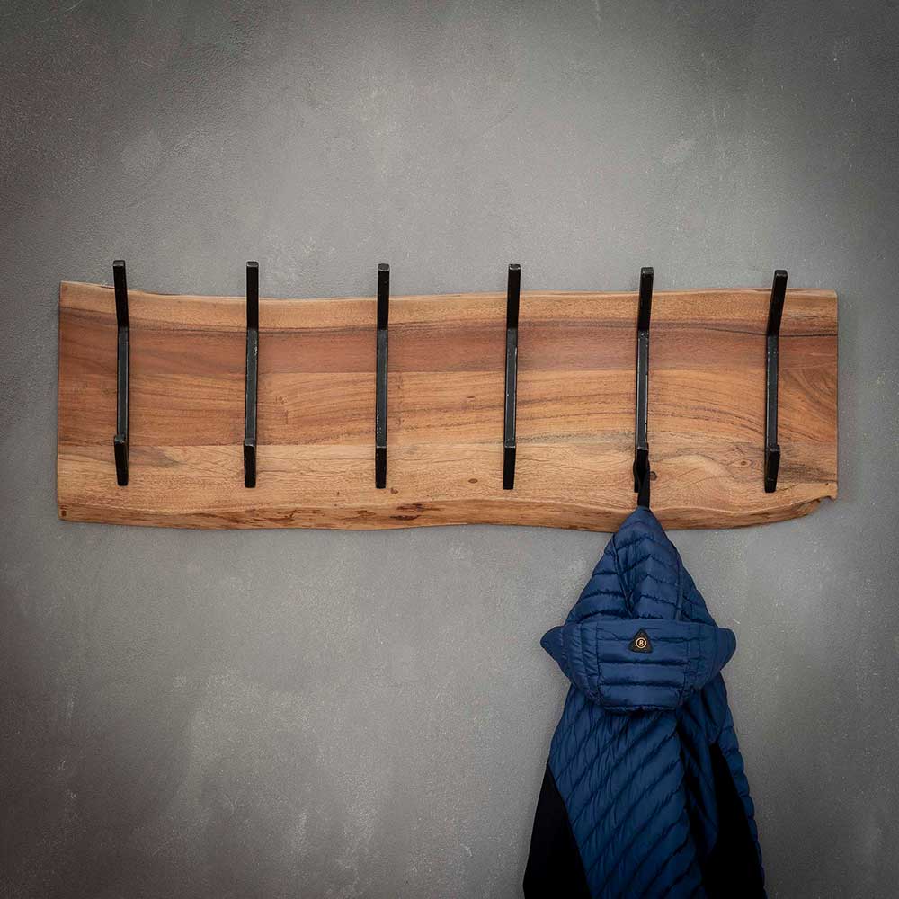 Rodario Baumkanten Garderobenleiste aus Akazie Massivholz 100 cm breit