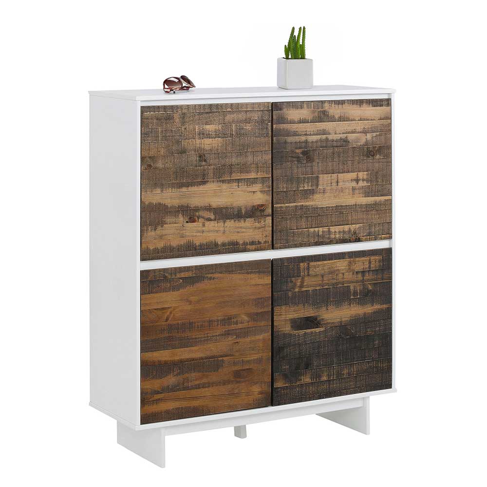 Möbel4Life 4 türiges Highboard in Weiß und Kiefer dunkel 120 cm hoch