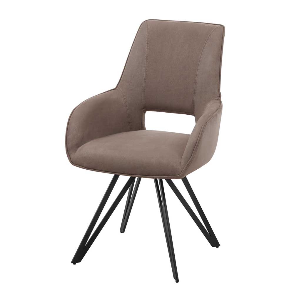 Möbel4Life Esstisch Stühle aus Microfaser und Metall Taupe und Schwarz