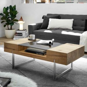 TopDesign Design Couchtisch in Asteichefarben Rauchglasplatte