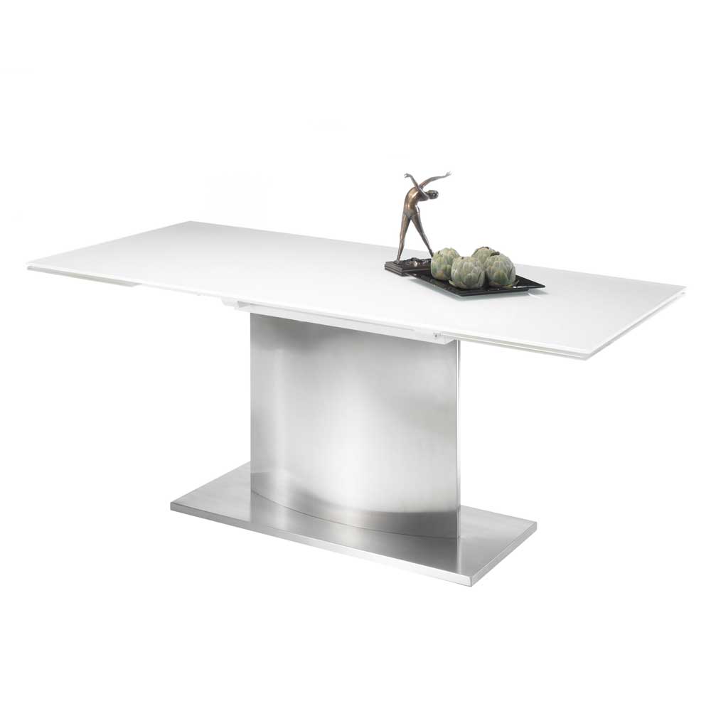 Möbel4Life Design Esszimmer Tisch in Weiß und Silberfarben zwei Anlegeplatten