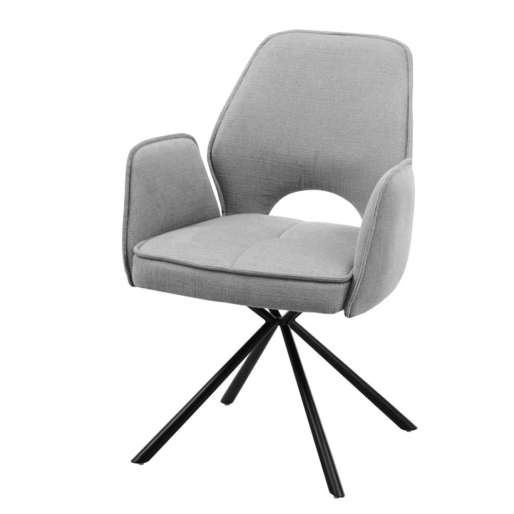 Möbel4Life Armlehnstühle in Grau und Schwarz Webstoff und Metall (2er Set)