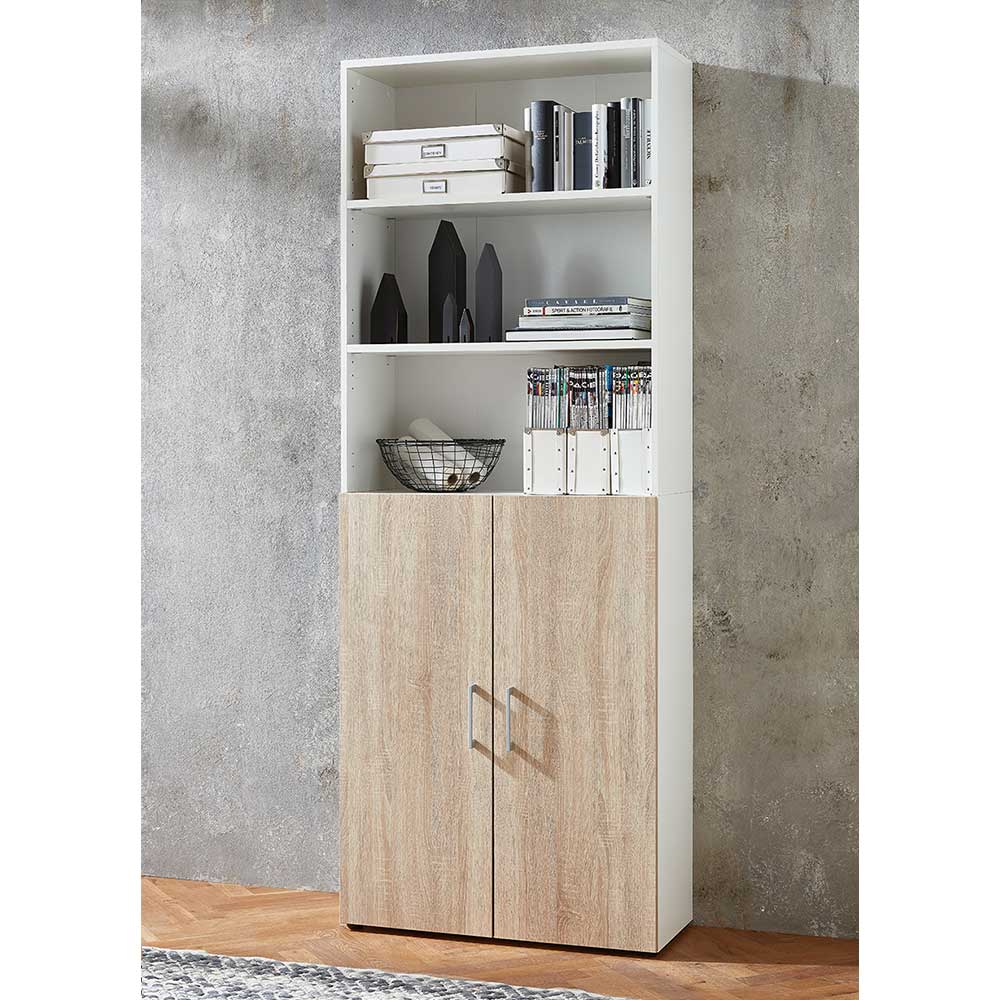 Spirinha Hoher Aktenschrank Made in Germany Weiß & Sonoma Eiche