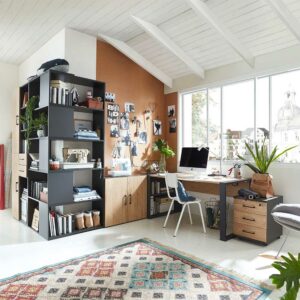 Spirinha Büromöbel Set in modernem Design Hickory Holzoptik & Anthrazit (siebenteilig)