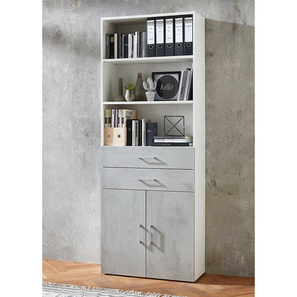 Spirinha Home Office Schrank in Beton Optik Grau Weiß