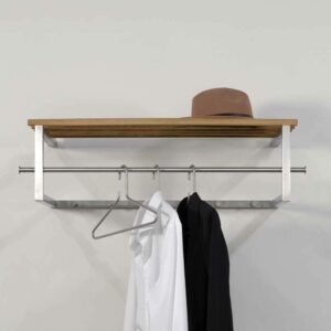 Homedreams Edelstahl Garderobe mit Hutablage aus Massivholz modern