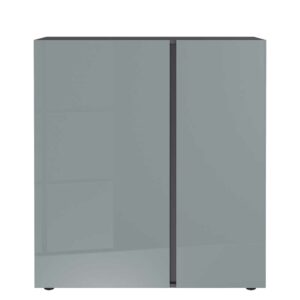 Möbel Exclusive Wohnzimmer Kommode in Dunkelgrau und Silberfarben Glas beschichtet