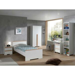 4Home Komplett Jugendzimmer in Weiß und Buche 90xx200 cm Bett (sechsteilig)